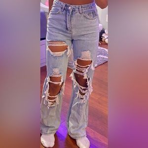 ⚡️SHEIN EZwear High Waist Straight Leg Ripped Jeans⚡️